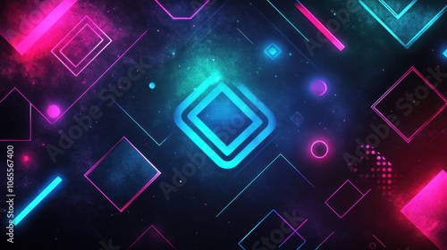 Energetic, futuristic poster with geometric shapes in neon green, electric blue, and black, with sharp lighting