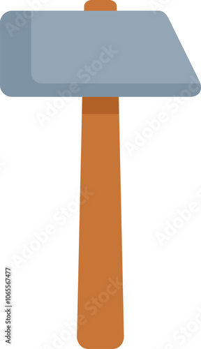 Grey and brown hammer striking object making loud noise, isolated on white background