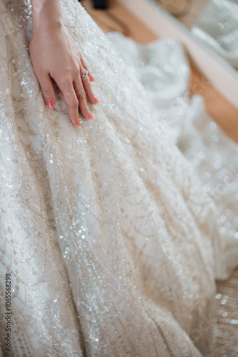 Wedding dresses for the bride and groom in the dressing room