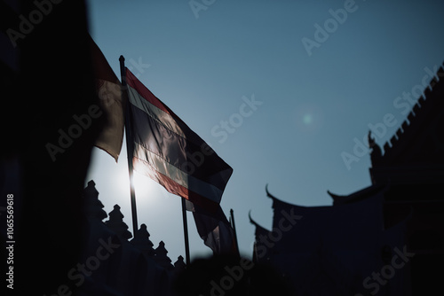 Thai flag with a rising sun