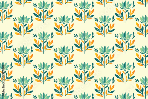 seamless floral pattern featuring vibrant abstract botanical flowers and lush green leaves, ideal for colorful fashion textiles, digital printing, and contemporary design projects