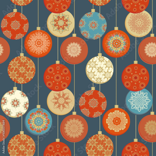 Christmas ornaments, baubles, christmas balls - seamless vector pattern