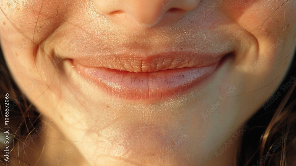 Fototapeta premium A close-up of someoneÃ¢ÂÂs smile, gentle and warm, expressing quiet confidence and happiness.