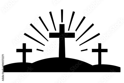 Sunrise with Crosses | isolated vector illustration on white background