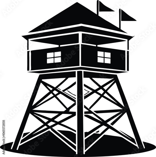 camping tower, lifeguard tower  silhouette vector illustration