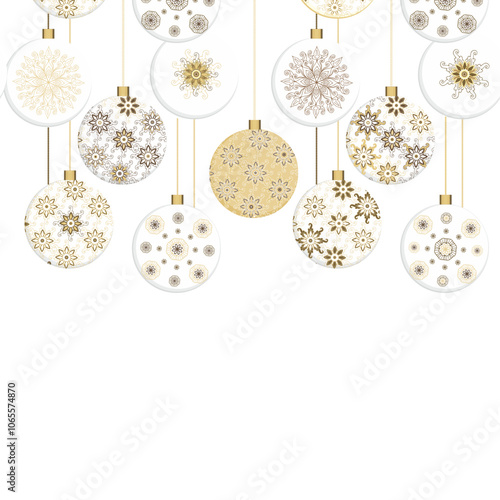 Colorful decorative Christmas adornments, garlands,  ornamental baubles,  border ornament