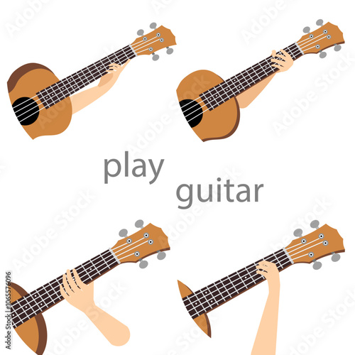 Vector people. Playing acoustic guitar. Hands playing chords on guitar. Vector illustration