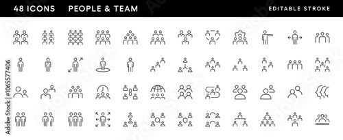 People and team icon collection. Community, networking, teamwork, business group, customer, employee, workgroup and more. Editable stroke. Pixel Perfect. Grid base 32px.