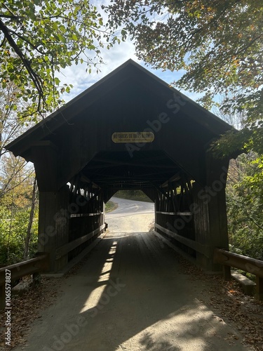 Wooden bridge passageway in Vermont photo