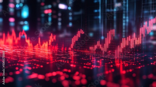 Wallpaper Mural Red Digital Stock Chart With City Lights in Background Torontodigital.ca