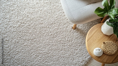 High angle of short pile carpet texture in a soft color, displaying a plush, inviting feel photo