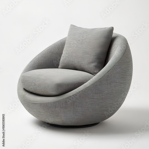 Modern Gray Swivel Barrel Chair with Matching Pillow photo