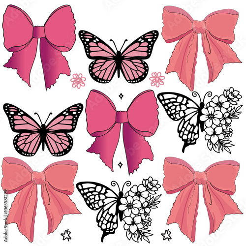 Coquette bow Butterflies butterfly svg png, cute bow, cute butterfly, coquette bow, butterflys clipart, svg png
