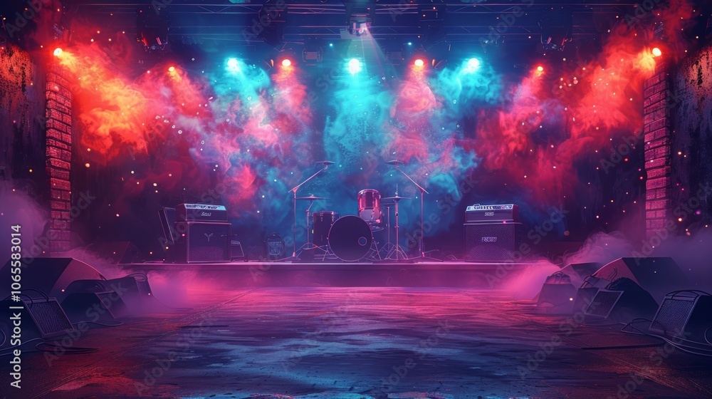 Fototapeta premium Free stage with lights, lighting devices.
