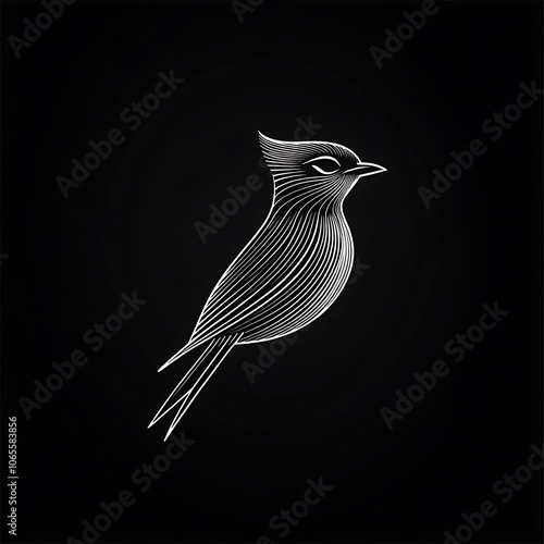 Minimalist illustration of turpial bird with elegant line art on black background, showcasing its unique features and graceful form photo