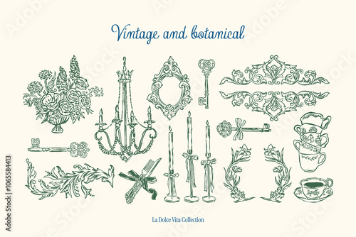 Minimalist vintage botanical vector illustration collection. Art for greeting cards, wedding invitations, poster design, postcards, branding, logo design, background. Matisse style doodles.