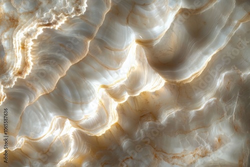 A luminous display of beautifully carved stone waves, capturing elegance and fluidity in design. The image evokes a sense of calm and ethereal artistry. photo