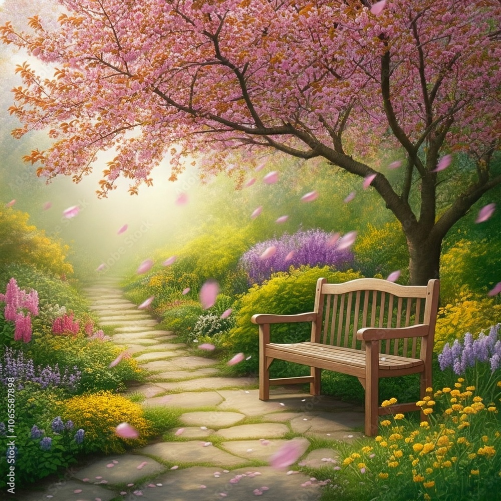 Fototapeta premium Tranquil Garden with Stone Pathway