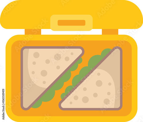 Yellow lunchbox open showing sandwiches inside ready to be eaten as a healthy meal