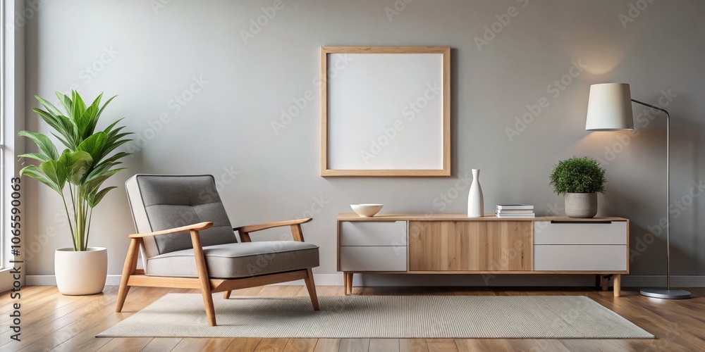 Fototapeta premium Minimalist Living Room with Wooden Accents and a Blank Canvas for Inspiration