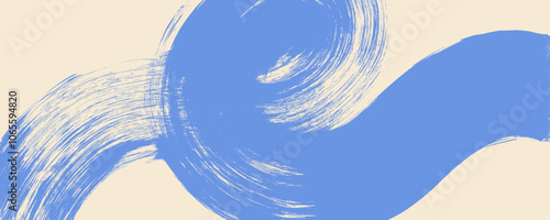 Grainy blue spiral brush stroke with spray texture. Hand drawn distress damaged edge vintage banner with swirl bold line.