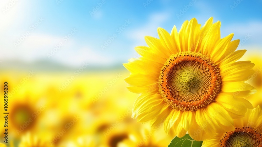 Fototapeta premium Sunflower basking in the sunlight against a vibrant field backdrop, AI