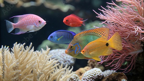 Colorful Fish Swimming in Vibrant Coral Reef photo