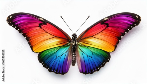 Beautiful butterfly with rainbow pride color isolate on White background PNG