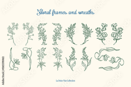 Minimalist hand drawn botanical vector illustration collection. Art for greeting cards, wedding invitations, poster design, postcards, branding, logo design, background. Matisse style doodles.