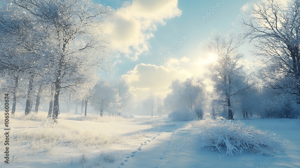 Obraz premium Breathtaking winter panorama showcasing vast snow-covered landscapes and trees.