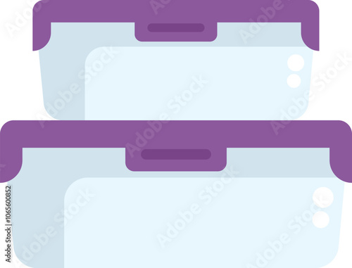 Two empty rectangular glass food storage containers with purple lids are stacked on top of each other