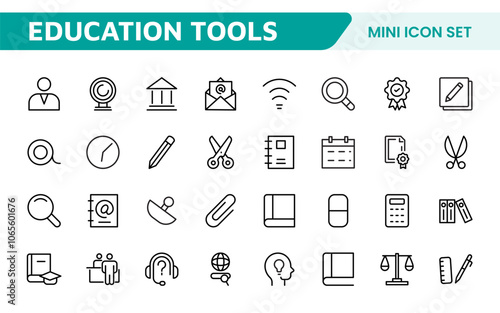 Education Tools Icon Set. Engaging and versatile icons for learning apps, classrooms, and online courses, perfect for enhancing educational resources and making learning fun and accessible.