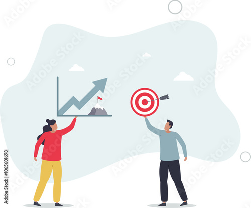 Goal setting for measurable business target achievement . Smart strategy and plan for successful objective reaching .flat characters.