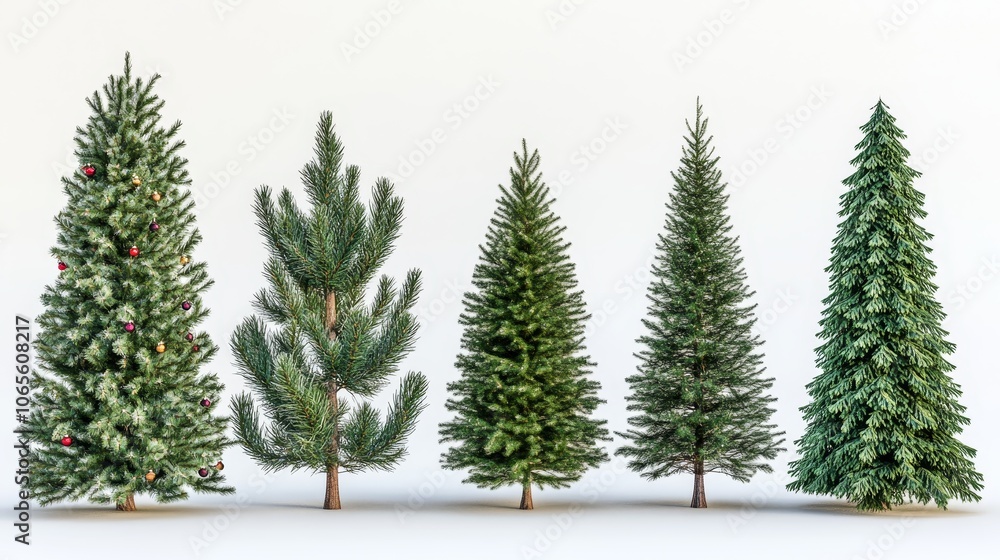 Obraz premium Four trees of different sizes and shapes are shown in a row