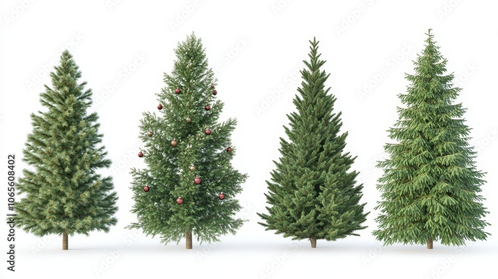 Obraz premium Four trees of different sizes and shapes are shown in a row