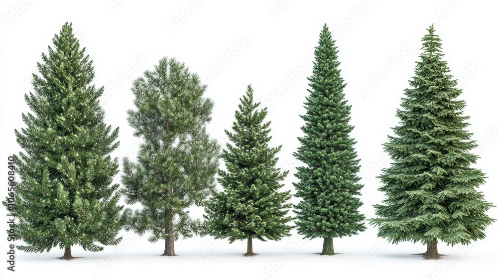 Obraz premium Four trees of different sizes and shapes are shown in a row