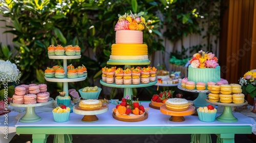 Wallpaper Mural A colorful dessert table with cakes, macarons, cupcakes, and other treats. Torontodigital.ca