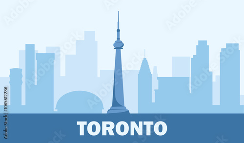 Skyline toronto poster. Silhouette of buildings and landmarks. America and canada city. Travel and tourism. Holiday and vacation. Poster or banner. Flat vector illustration