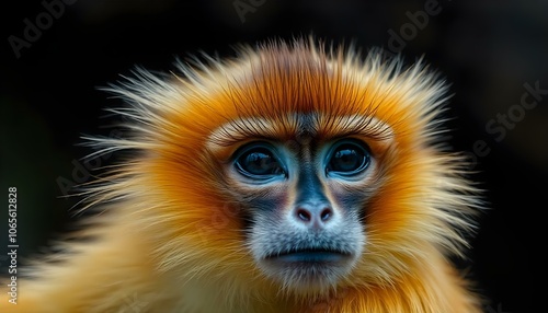 Portrait of a golden langur emphasizing its striking fur and gentle demeanor photo