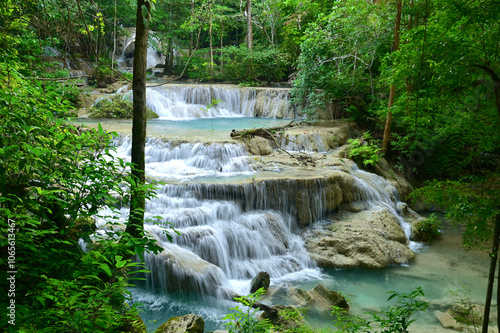 Nature Landscape of Erawan Falls in Erawan National Park, Kanchanaburi Province photo