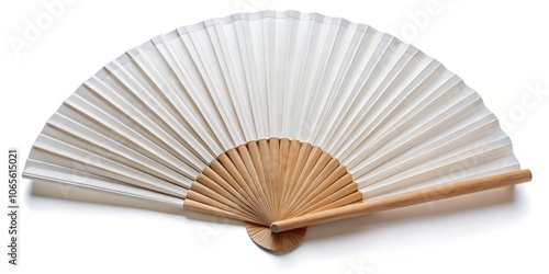 White and Wood Hand Fan on White Background Simplicity and Cool Breeze