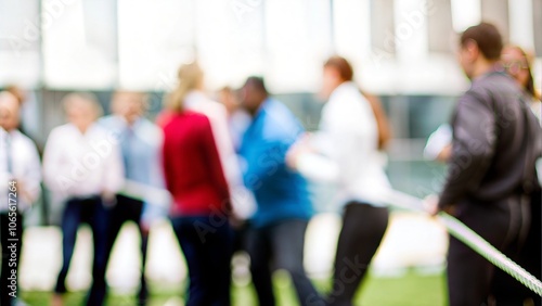 Corporate Team Building Blur - Background of a team-building activity with blurred participants.
 photo