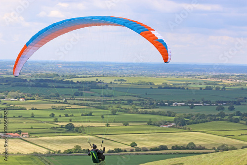 Paragliding above Westbury in Wiltshire	 photo