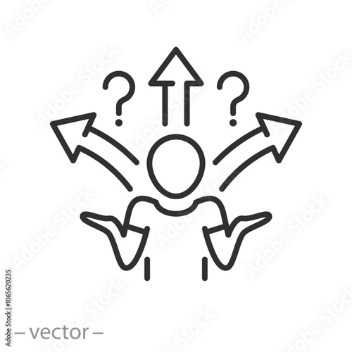 doubt person icon, shrug man, confusion in choosing a path, thin line web symbol on white background - editable stroke vector illustration eps10