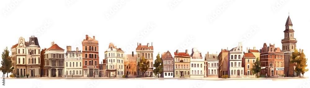 Fototapeta premium Watercolor Painting of a Row of Old European Buildings