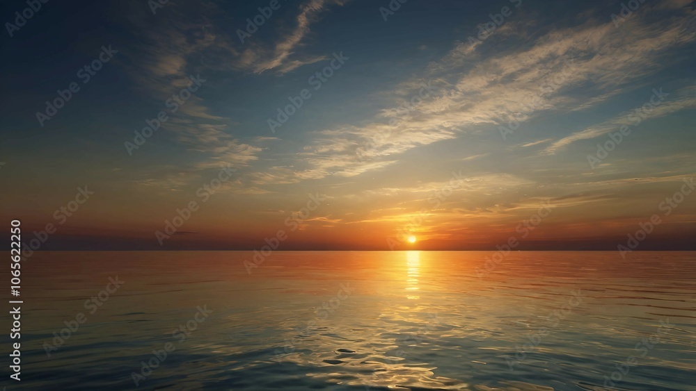 Obraz premium Serene Ocean Sunset with Calm Waters and Soft Clouds