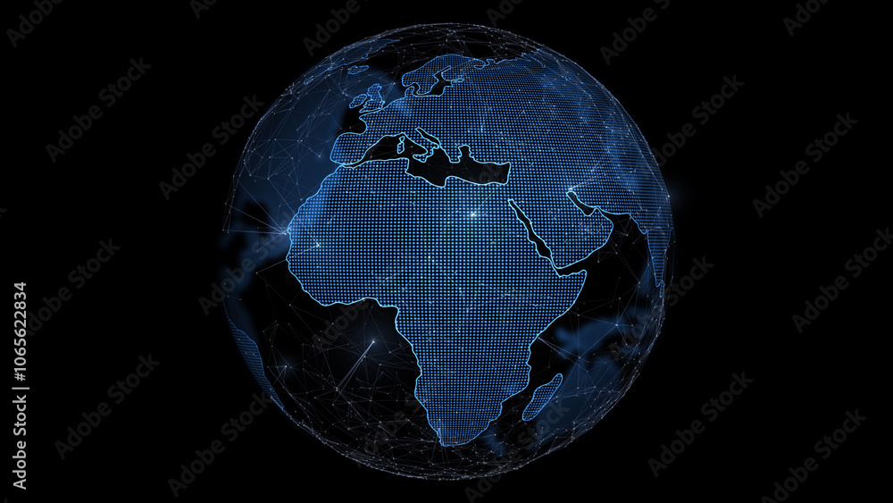 Fototapeta premium Digital earth globe network on black illustration background. 