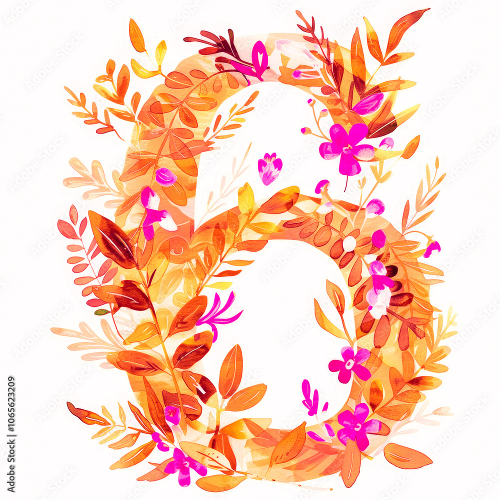 Watercolor Number Six with Nature Background. Yellow Gold Eucalyptus Leaves and Rose Flowers Template for Card, Invitation, Baby Shower, Wedding. Floral Vintage Botanical Illustration of 6. Watercolor Number Six with Nature Background. Yellow Gold Eucalyptus Leaves and Rose Flowers Template for Card, Invitation, Baby Shower, Wedding. Floral Vintage Botanical Illustration of 6.