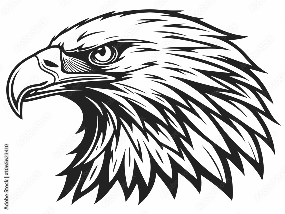 Obraz premium Bold Bald Eagle Head Vector Illustration Powerful Bird of Prey Logo Design, Fierce Black and White Eagle Head Logo, eagle head silhouette vector illustration