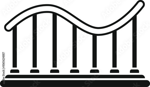 Simple black and white rollercoaster track making curves on white background